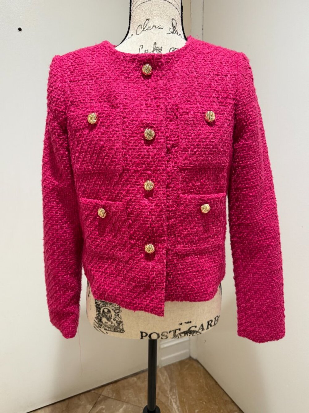 RACHEL ZOE S Pink Classic Tweed Cropped Jacket Blazer Ladylike Boucle 4 Pockets